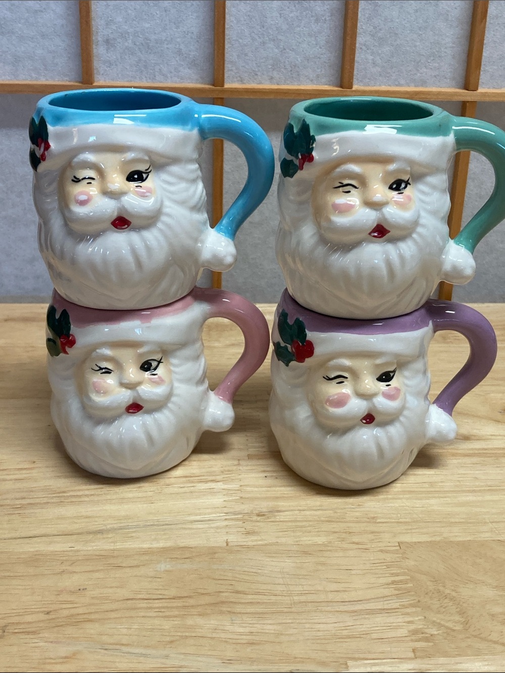 LANG Pastel Winking Santa Claus Espresso Mugs Set of 4
